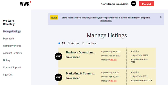 employer account dashboard