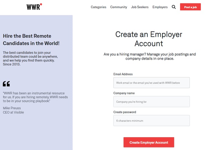 employer account initial page