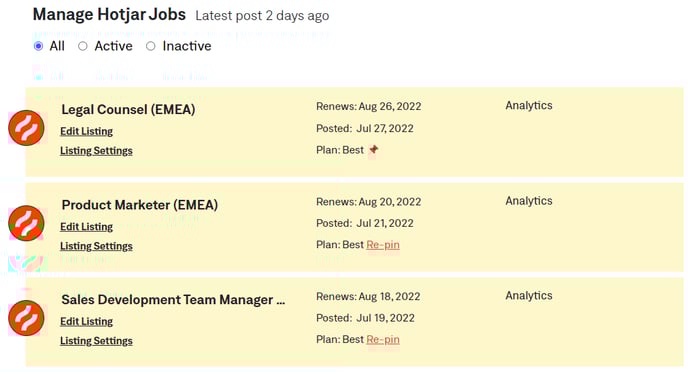 job listings in company guest account