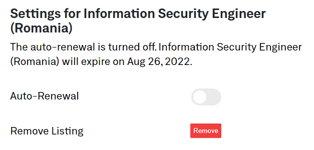 turned off auto renewal in job listing