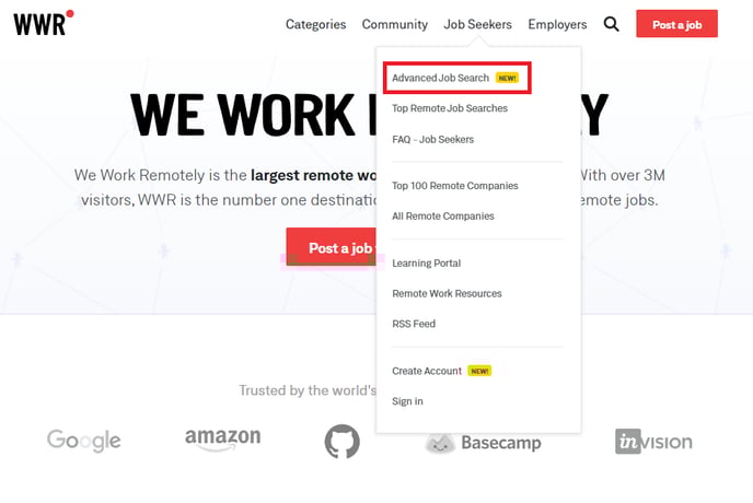 where is the advanced search in we work remotely