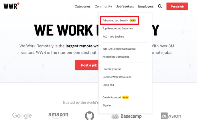 where is the advanced search in we work remotely